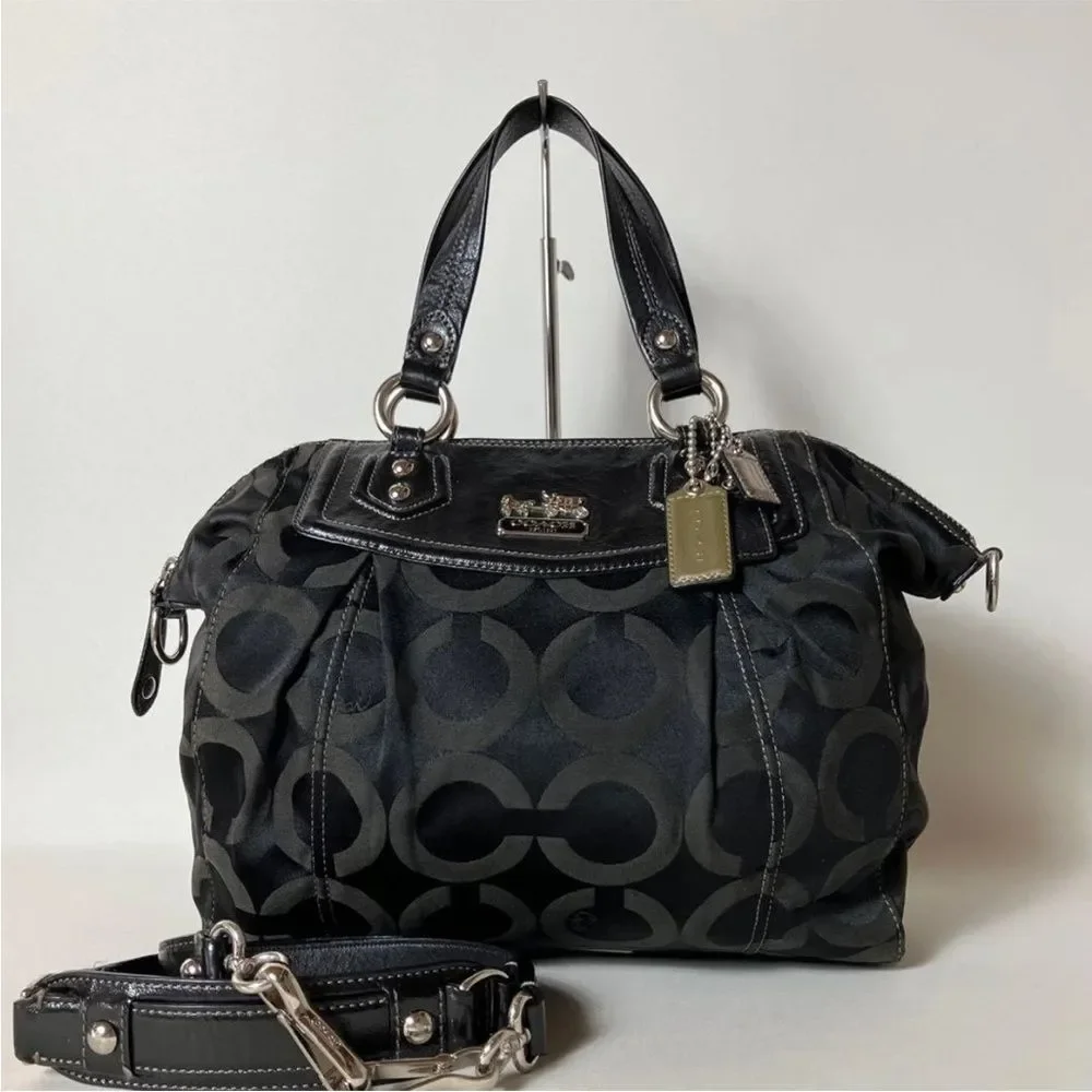 2510 265 Excellent Condition Coach Op Art 2WAY Handbag Black 26a